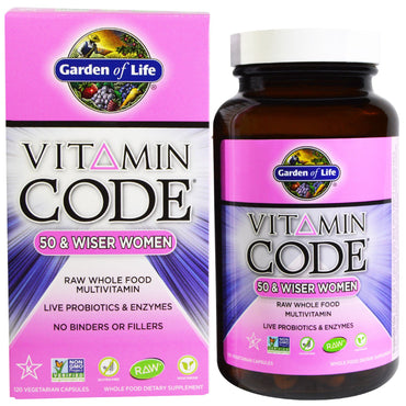 Garden of Life, Vitamin Code, 50 & Wiser Women, Multivitamínico Raw Whole Food, 120 Cápsulas Vegetais
