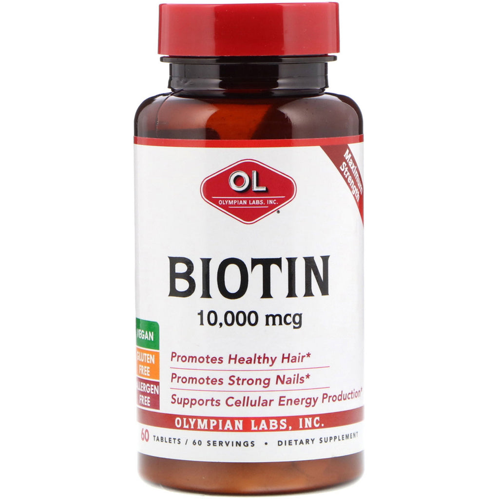 Olympian Labs Inc., Biotin, 10.000 mcg, 60 tabletter