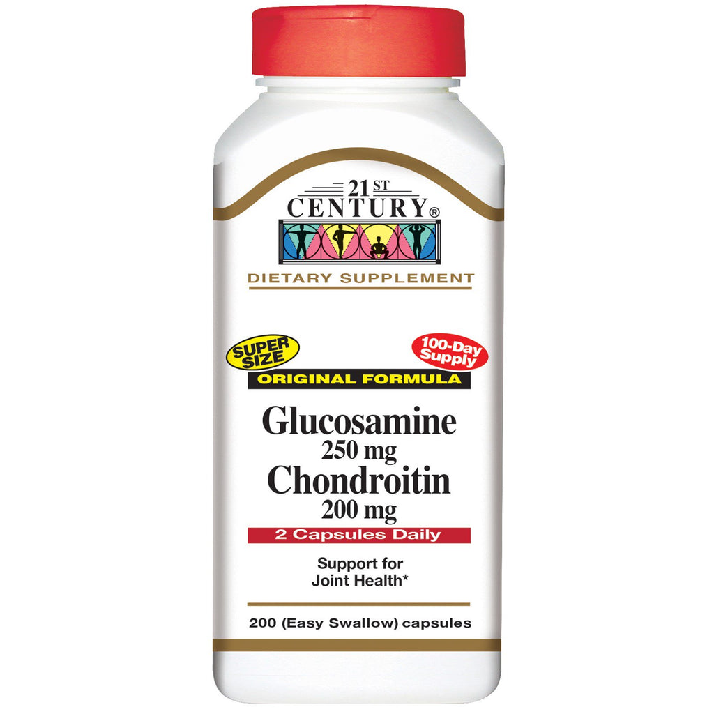 21e siècle, Glucosamine 250 mg Chondroïtine 200 mg, Formule originale, 200 capsules (à avaler facilement)