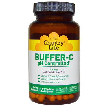 Country Life, Buffer-C, pH Controlado, 500 mg, 120 Cápsulas Vegetais