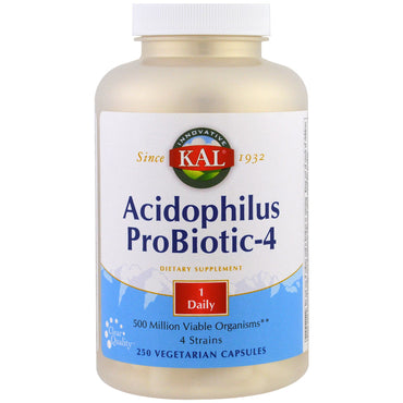 KAL, Acidophilus Probiotic-4, 250 cápsulas vegetales