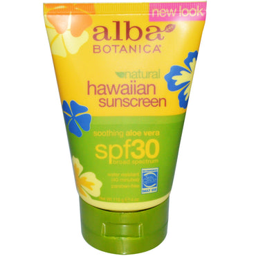 Alba Botanica, naturlig hawaiiansk solcreme, SPF 30, 4 oz (113 g)