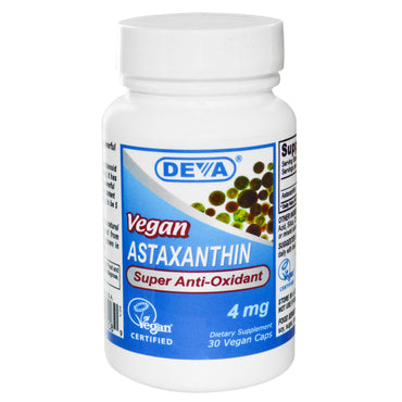 Deva, Veganistisch, Astaxanthine, 4 mg, 30 Veganistische Caps