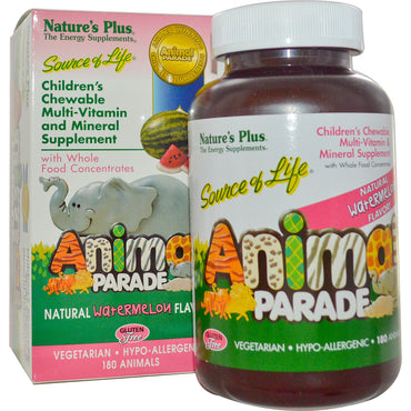 Nature's Plus, Source of Life، Animal Parade، قابل للمضغ للأطفال، نكهة البطيخ الطبيعية، 180 حيوانًا