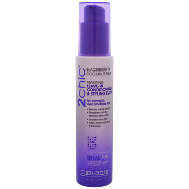 Giovanni, 2chic, Repairing Leave-In Conditioning & Styling Elixir, for Damaged Over Processed Hair, Blackberry & Coconut Milk, 4 fl oz (118 ml)