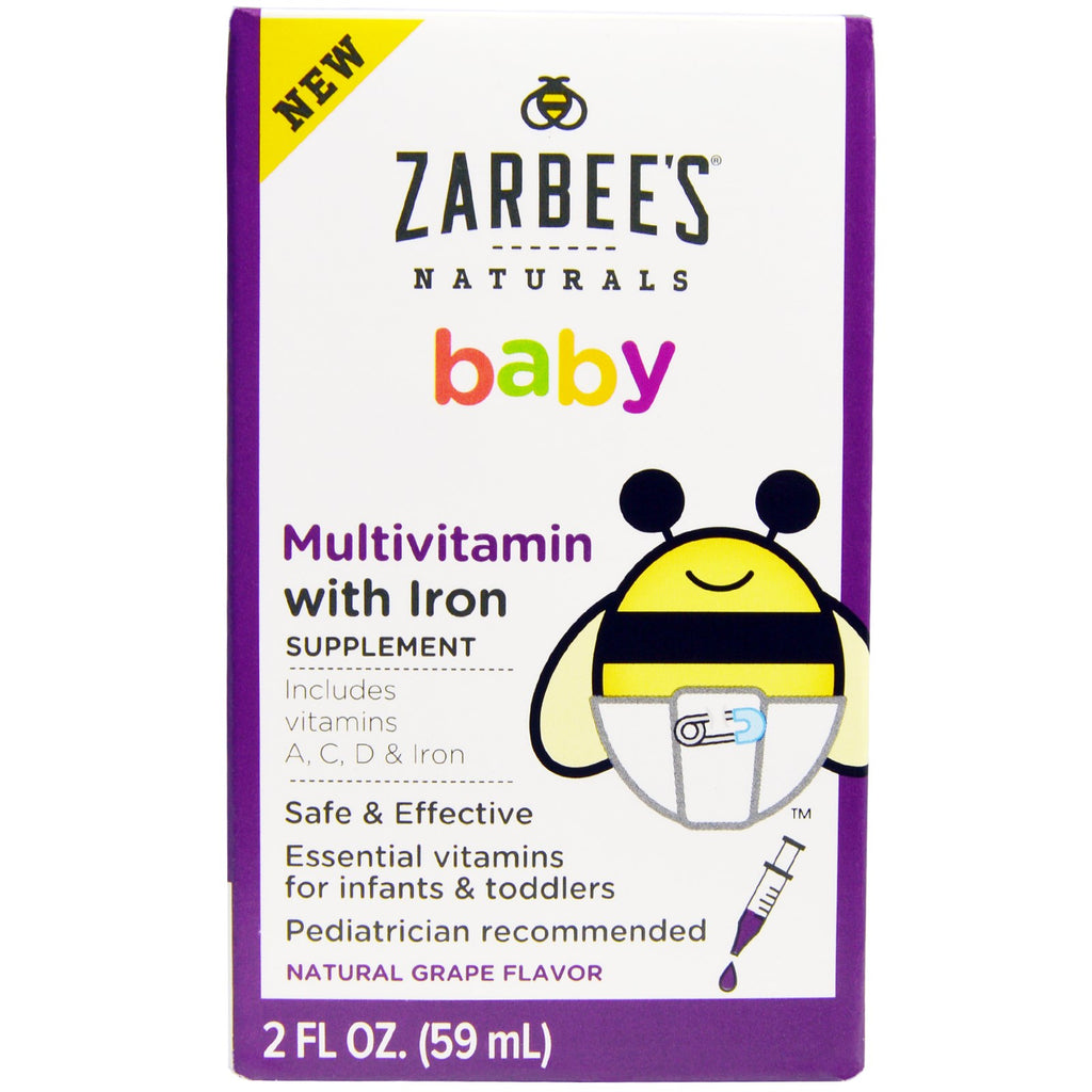 Zarbee's, Naturals, Bebé, Multivitamínico, con Hierro, Sabor natural a uva, 2 fl oz (59 ml)