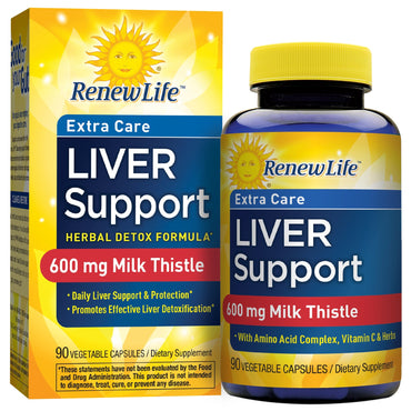 Renew Life, Extra Care, soporte para el hígado, fórmula de desintoxicación a base de hierbas, 90 cápsulas vegetales