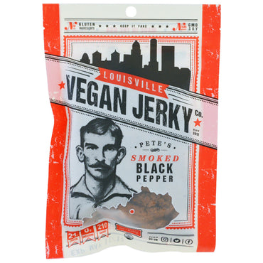 Louisville Vegan Jerky Co, Vegan Jerky, Pete's Smoked, sort peber, mild, 3 oz (85,05 g)