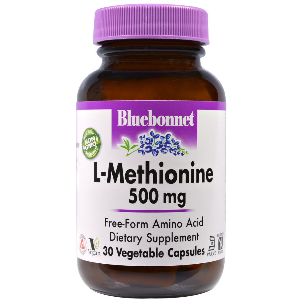 Bluebonnet Nutrition, แอล-เมไทโอนีน, 500 มก., 30 แคปผัก