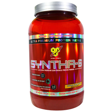 BSN, Syntha-6, אבקת חלבון שרירים רזה במיוחד, חמאת בוטנים שוקולד, 1.32 ק"ג (2.91 פאונד)