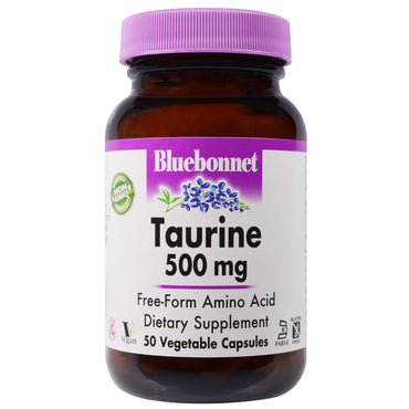 Bluebonnet Nutrition, Taurina, 500 mg, 50 Cápsulas Vegetais
