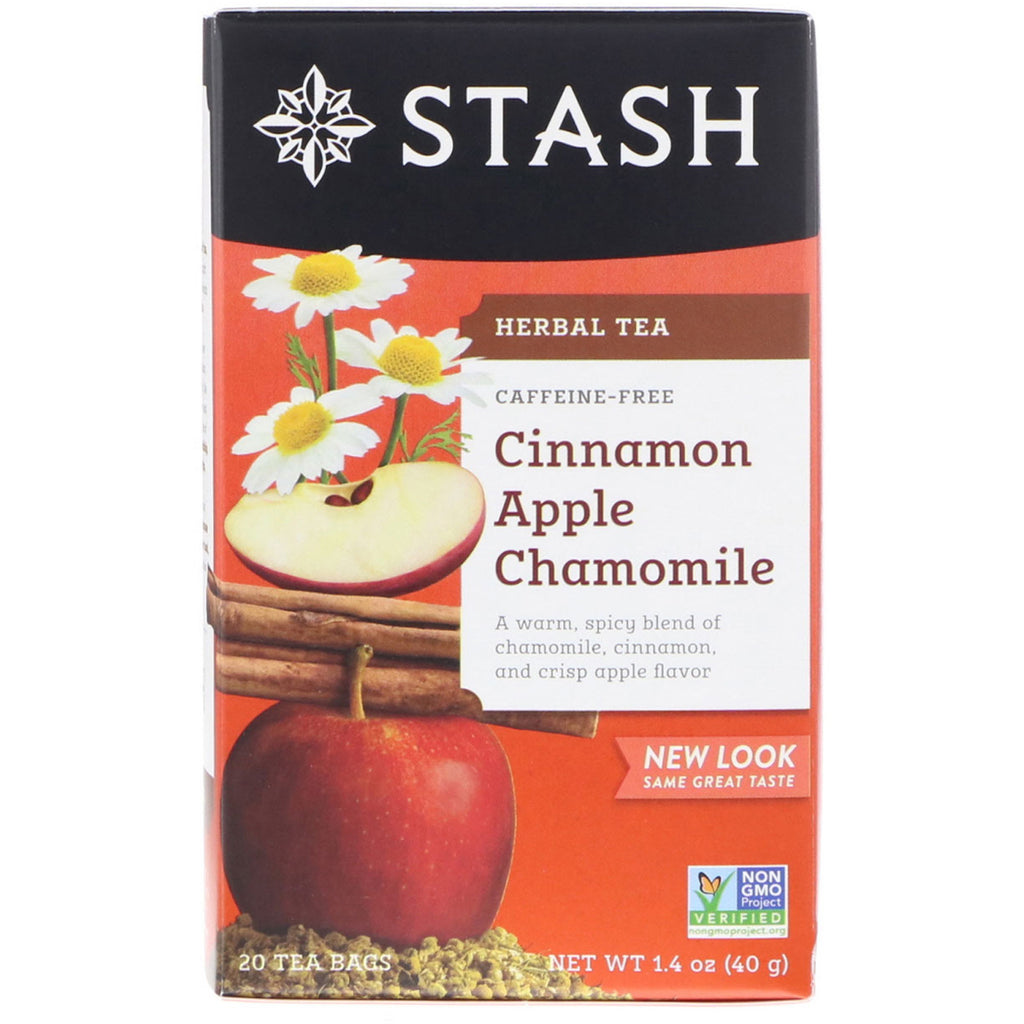 Stash Tea, tisana, camomilla, mela e cannella, senza caffeina, 20 bustine di tè, 40 g (1,4 once)