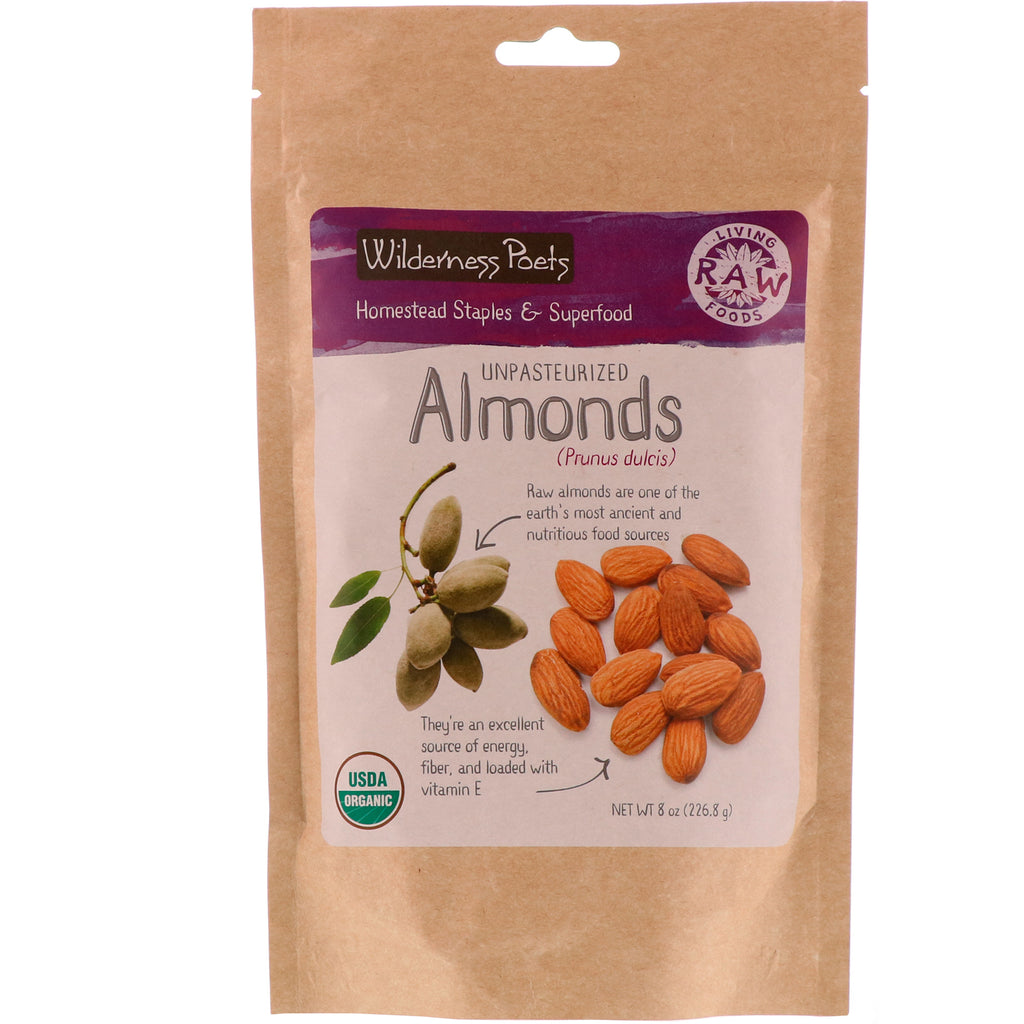 Wilderness Poets, Unpasteurized Almonds, 8 oz (226.8 g)