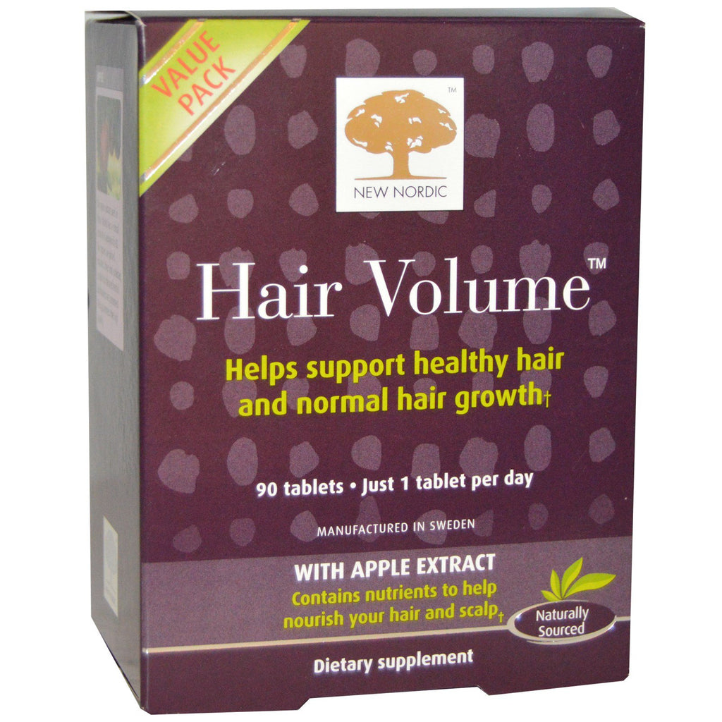 Novo volume de cabelo nordic us inc com extrato de maçã 90 comprimidos