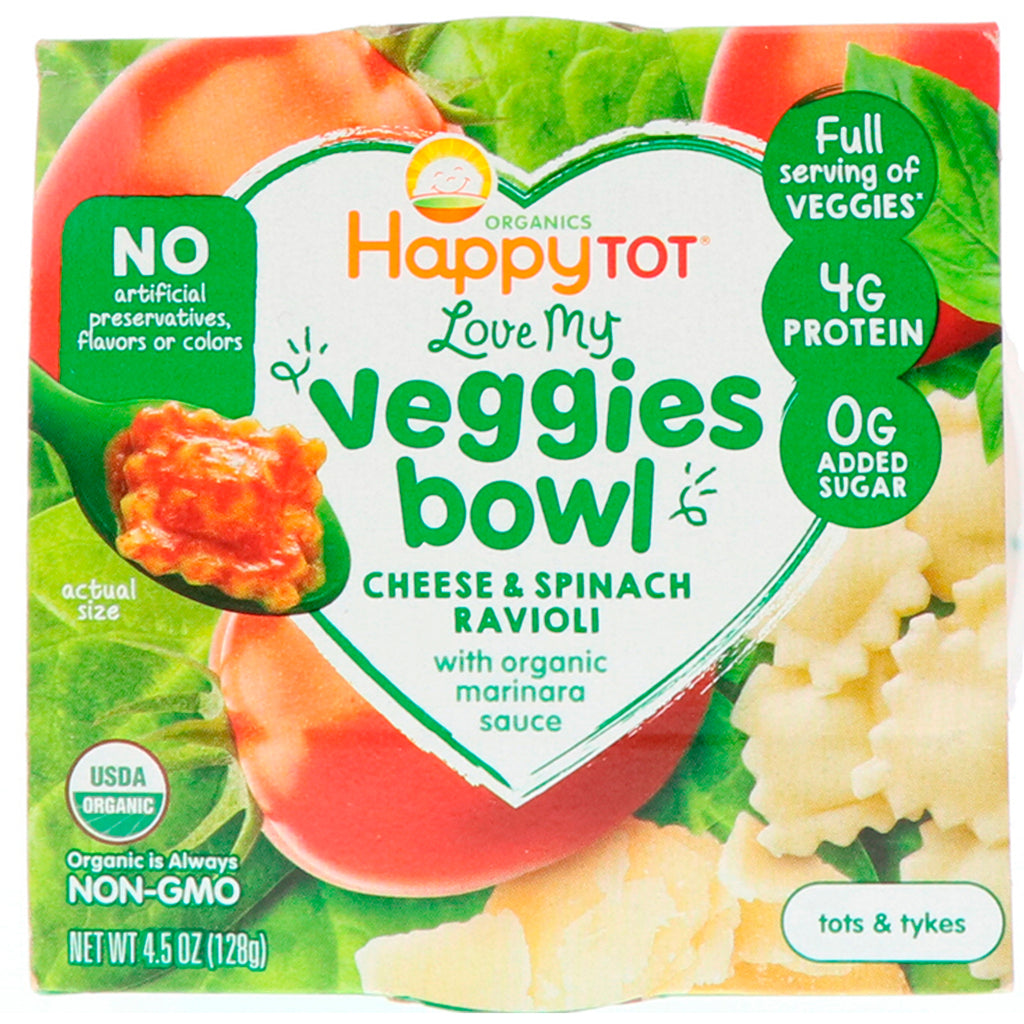 Nurture Inc. (Happy Baby) s Happy Tot Love My Veggies Bowl Ost & Spenat Ravioli 4,5 oz (128 g)