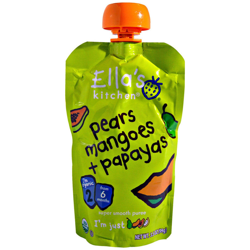 Ella's Kitchen Super Glat Puree Pærer Mango + Papaya 3,5 oz (99 g)