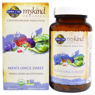 Garden of Life, MyKind s, Men's Once Daily, Whole Food Multivitamin, 60 veganske tabletter