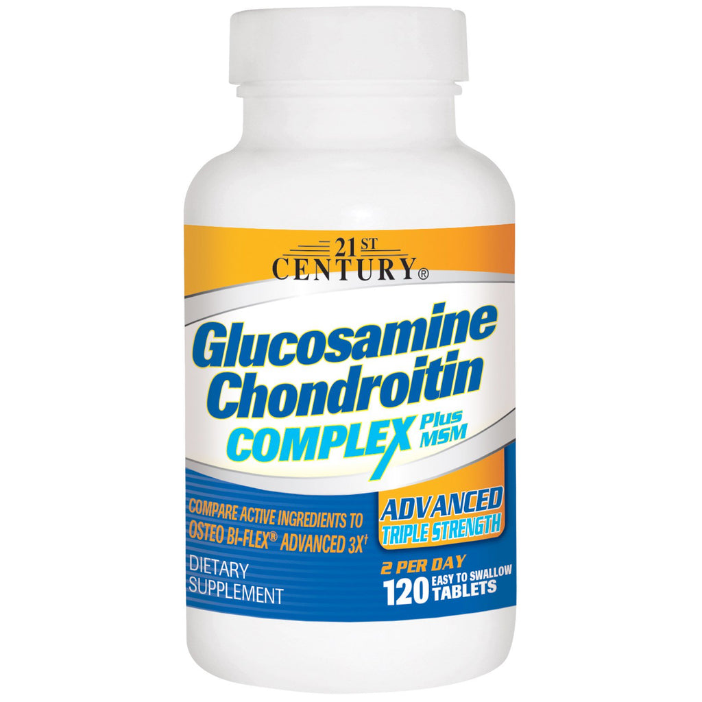 século 21, complexo de glucosamina e condroitina mais msm, força tripla avançada, 120 comprimidos