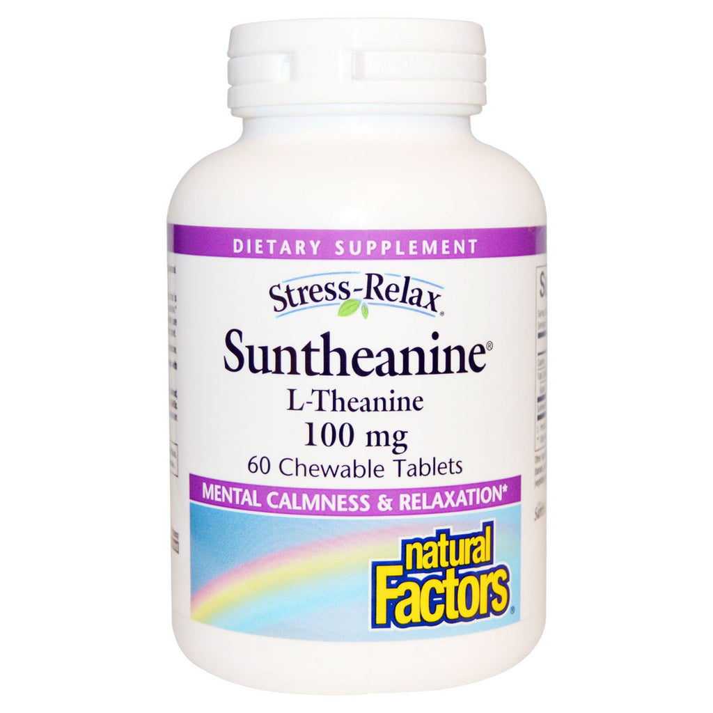Natural Factors, Stress-Relax, Suntheanine, L-teanina, 100 mg, 60 tabletas masticables