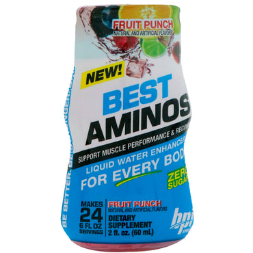 BPI Sports, Best Aminos, potenziatore di acqua liquida, punch alla frutta, 2 fl oz (60 ml)
