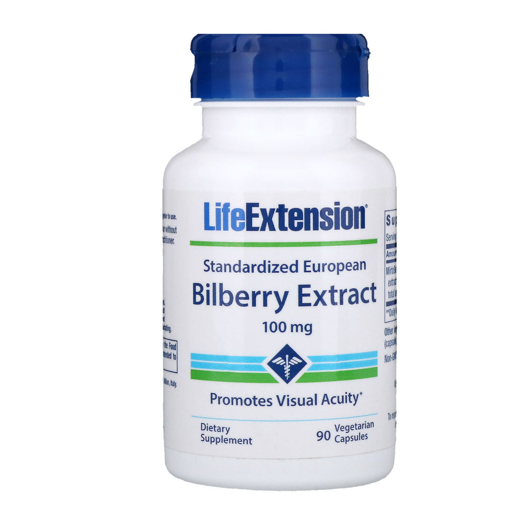 Life Extension, standardiseret europæisk blåbærekstrakt, 100 mg, 90 vegetariske kapsler