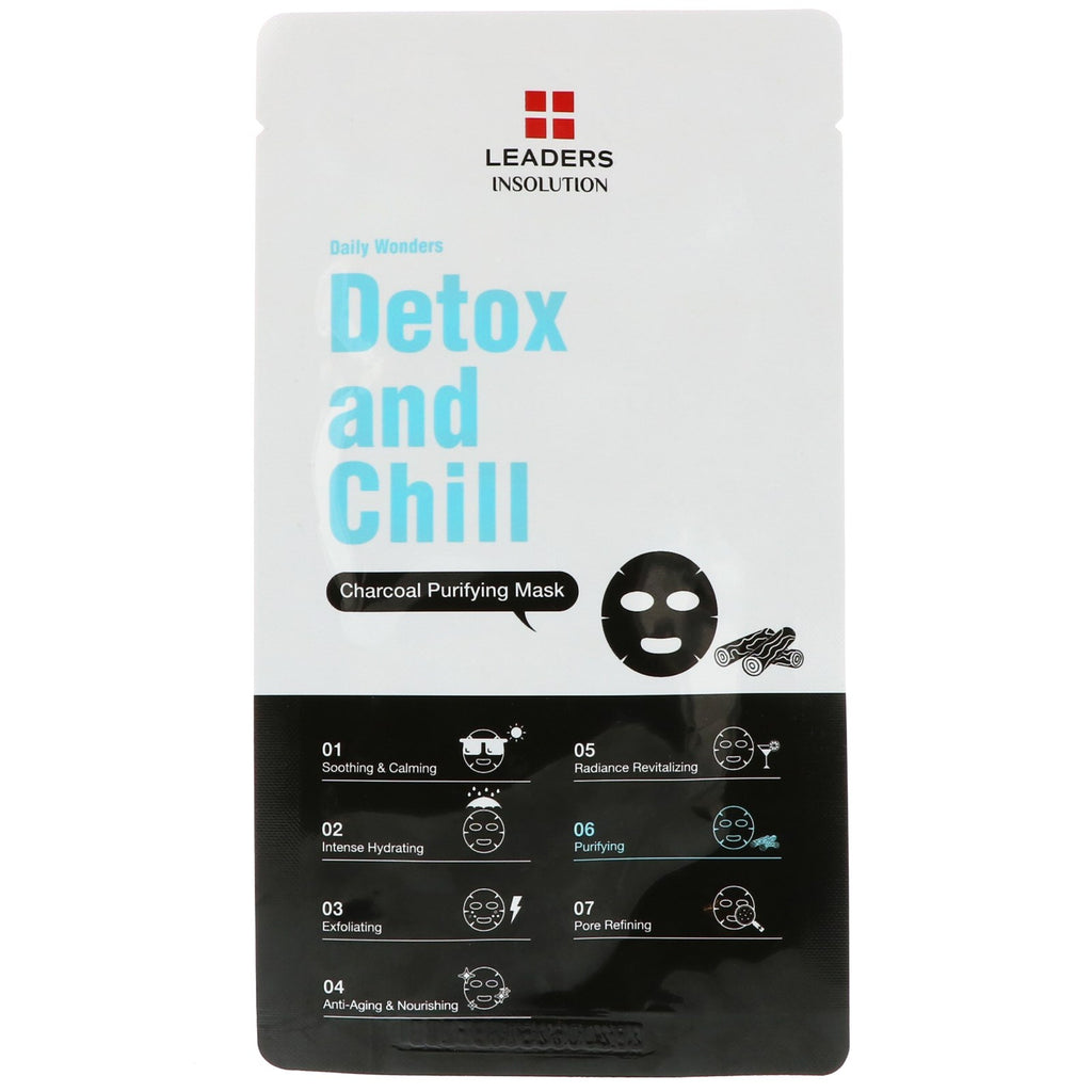 Leaders, Detox and Chill, Charcoal Purifying Mask, 1 Mask, 0.84 fl oz (25 ml)