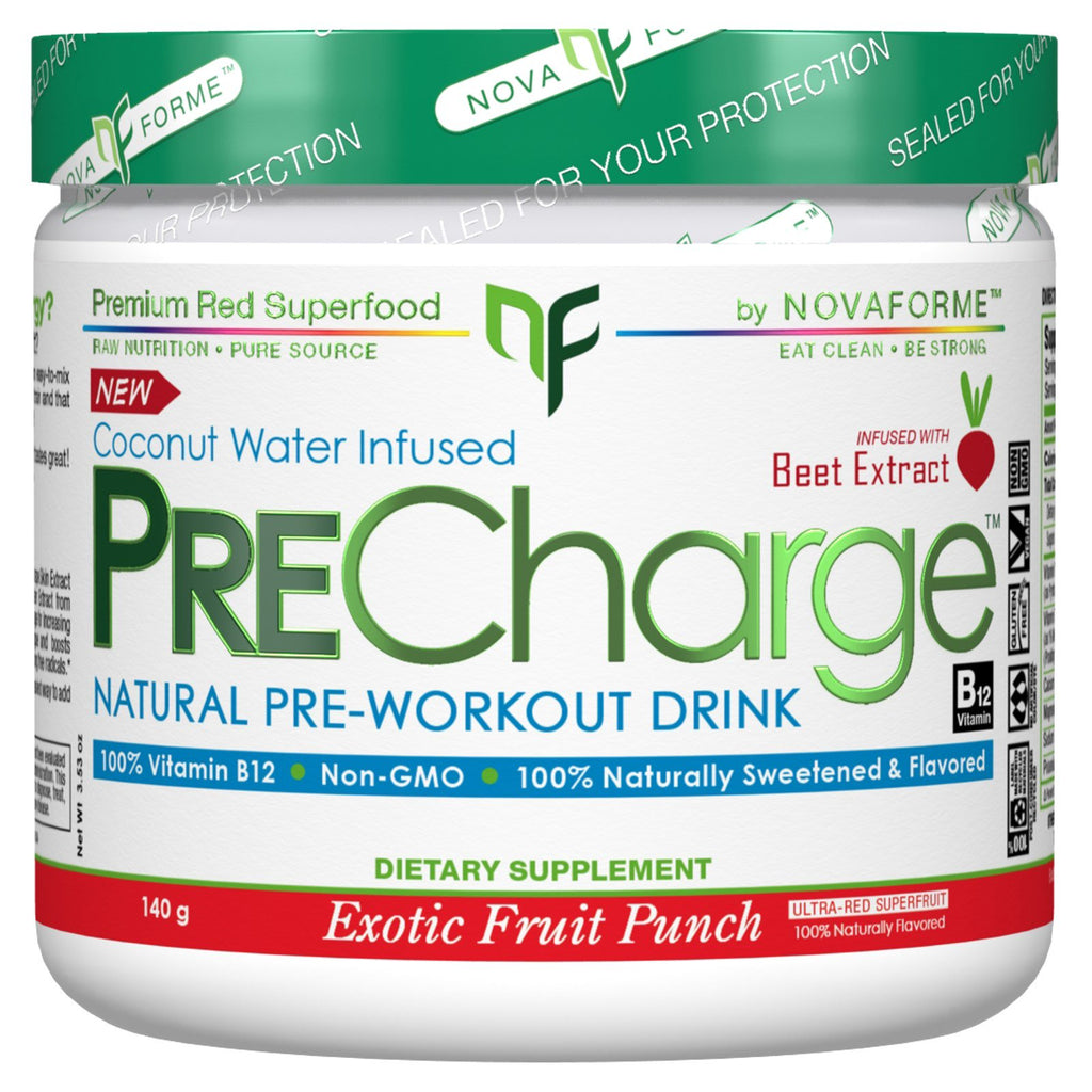 NovaForme, bevanda pre-allenamento naturale PreCharge, punch alla frutta esotica, 140 g