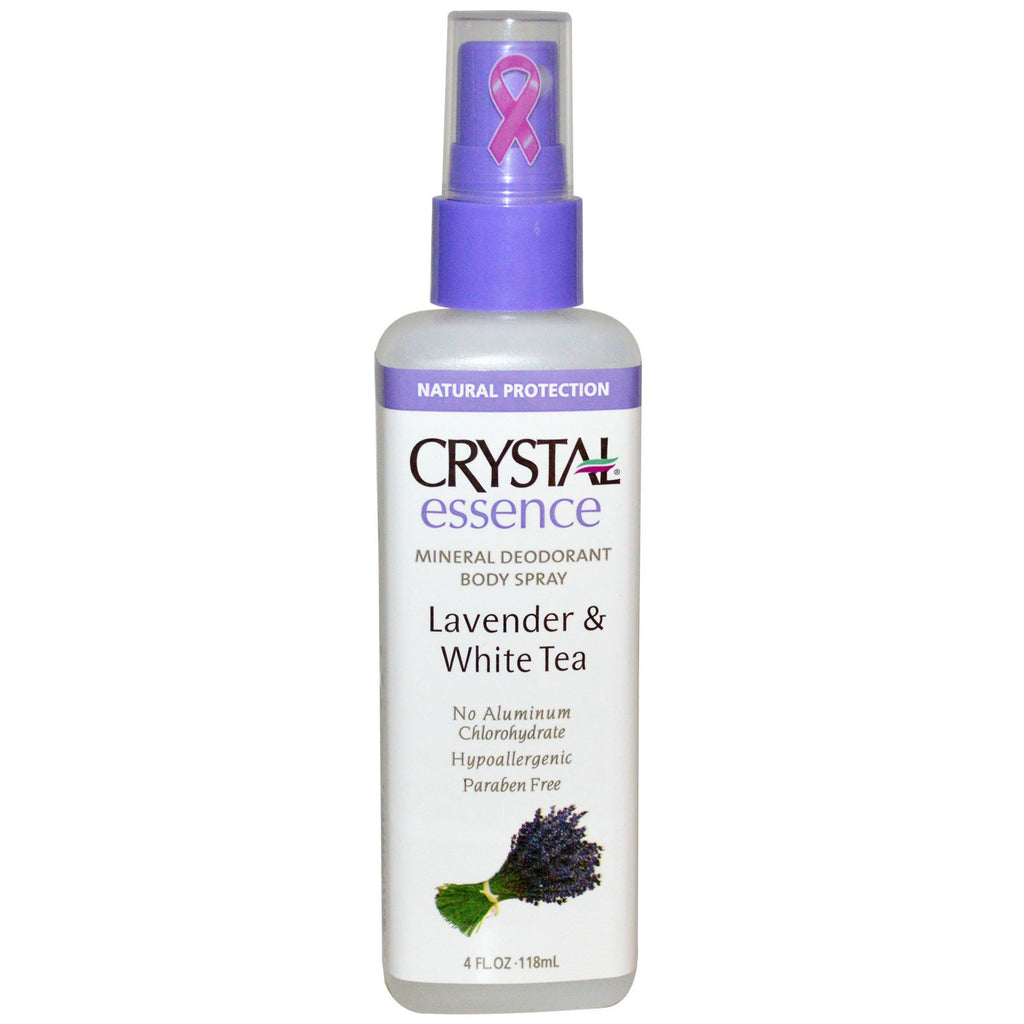 Crystal Body Deodorant, Crystal Essence, Mineral Deodorant Body Spray, Lavendel og hvid te, 4 fl oz (118 ml)