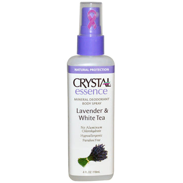 Crystal Body Deodorant, Crystal Essence, desodorante corporal en spray mineral, lavanda y té blanco, 4 fl oz (118 ml)