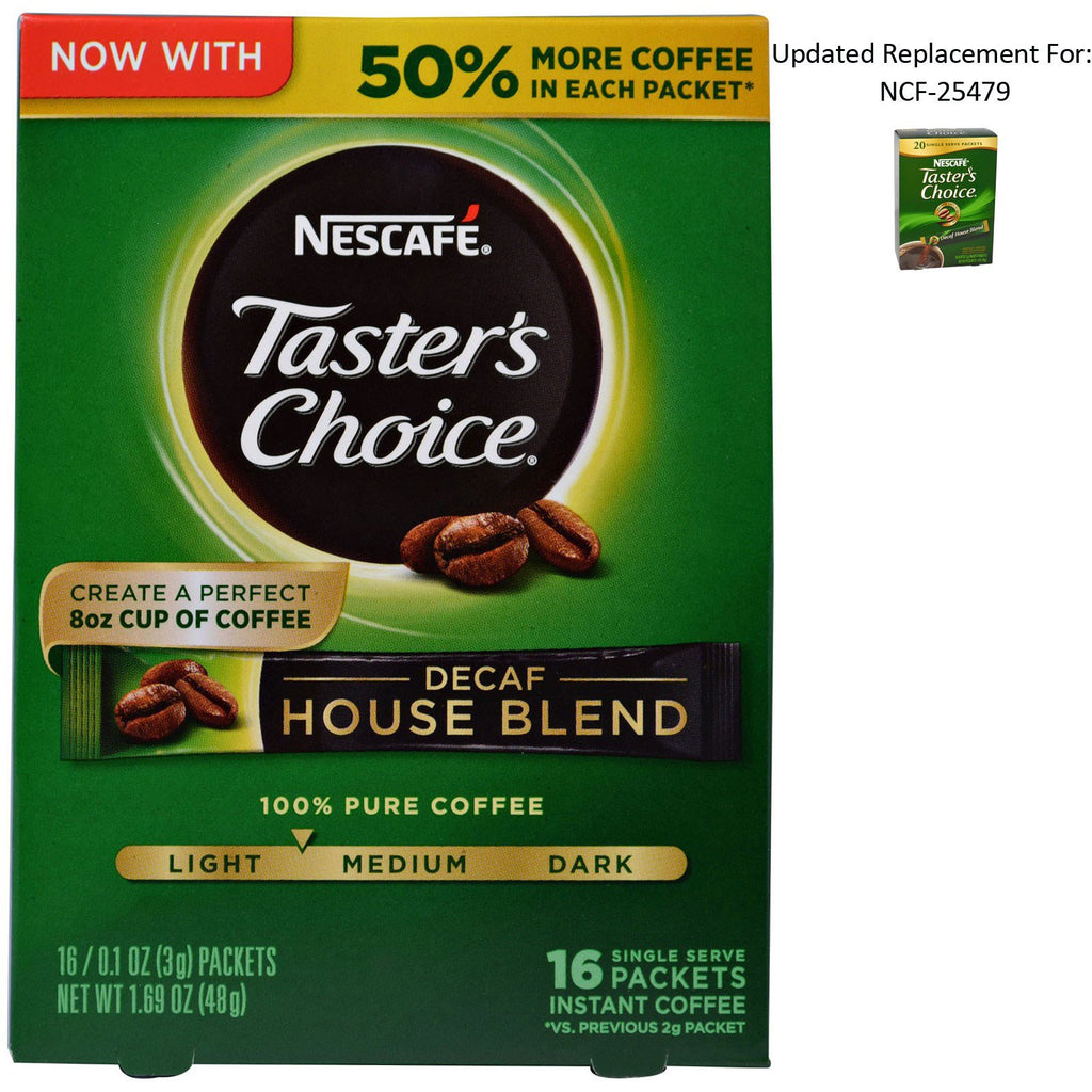 Nescafé, Taster's Choice, snabbkaffe, Decaf House Blend, 16 portionspaket, 0,1 oz (3 g) vardera