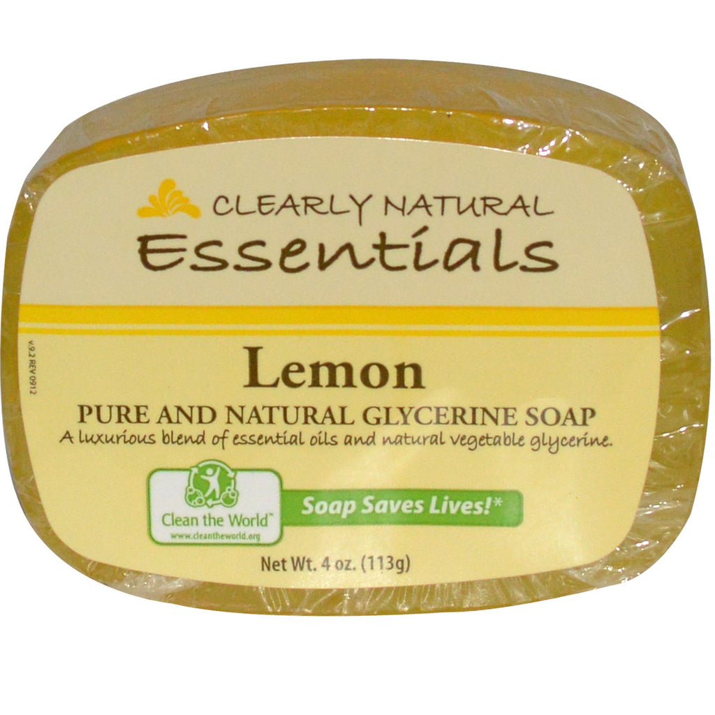 Clearly Natural, Essentials, Pure and Natural Glycerine Soap, Lemon, 4 oz (113 g)