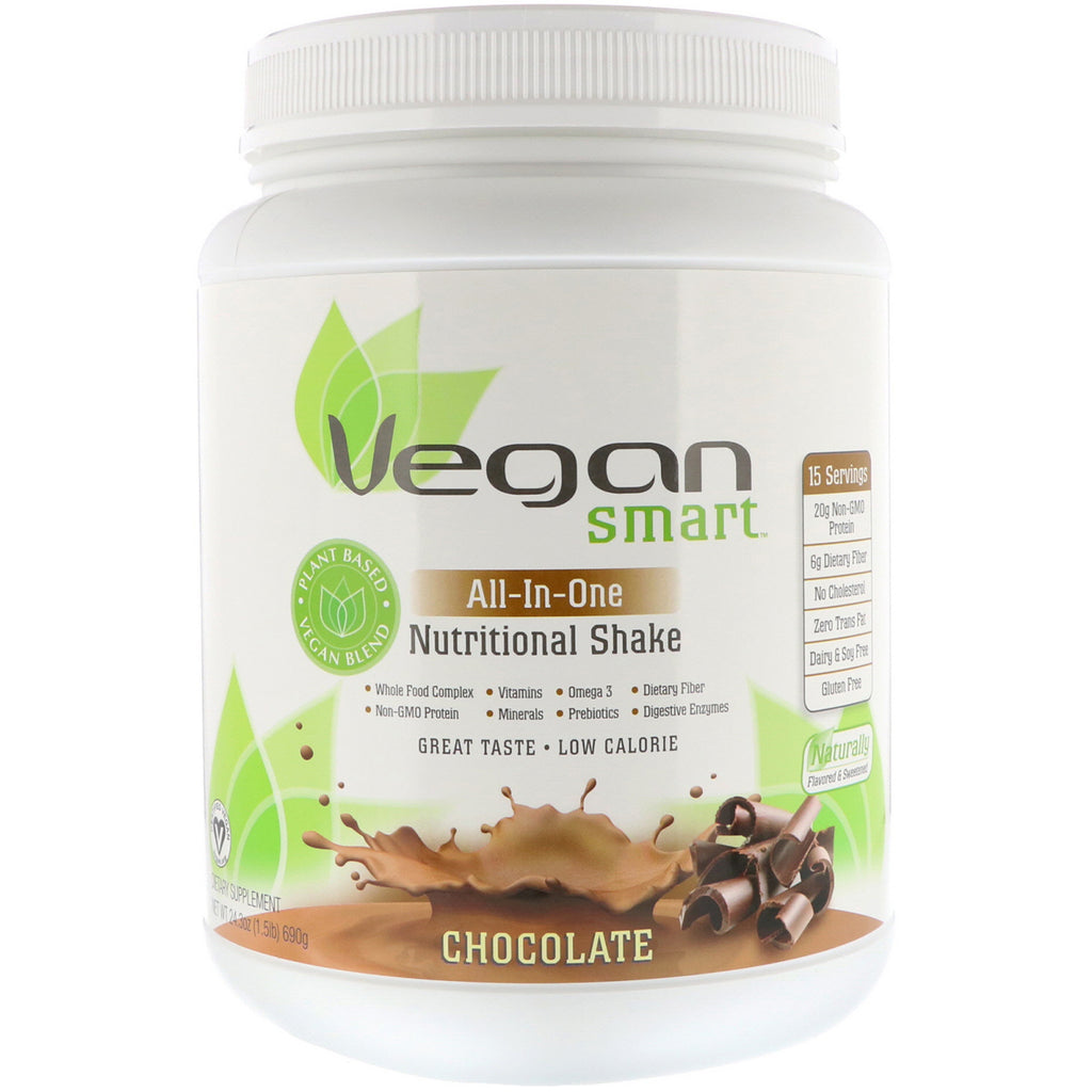 VeganSmart, alles-in-één voedingsshake, chocolade, 24.3 oz (690 g)