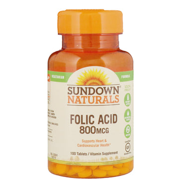 Sundown Naturals, Acide folique, 800 mcg, 100 comprimés