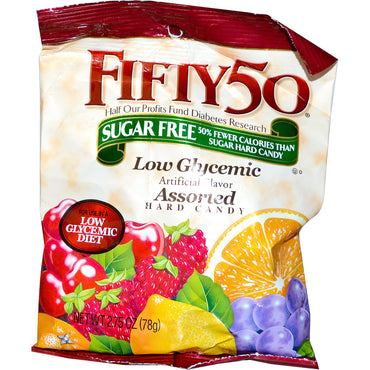 Fifty 50, caramelos duros de bajo índice glucémico, surtidos, sin azúcar, 2,75 oz (78 g)