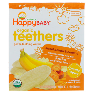 Nurture Inc. (Happy Baby), mordedores, obleas suaves para la dentición, batata y plátano, 12 paquetes, 0,14 oz (4 g) cada uno
