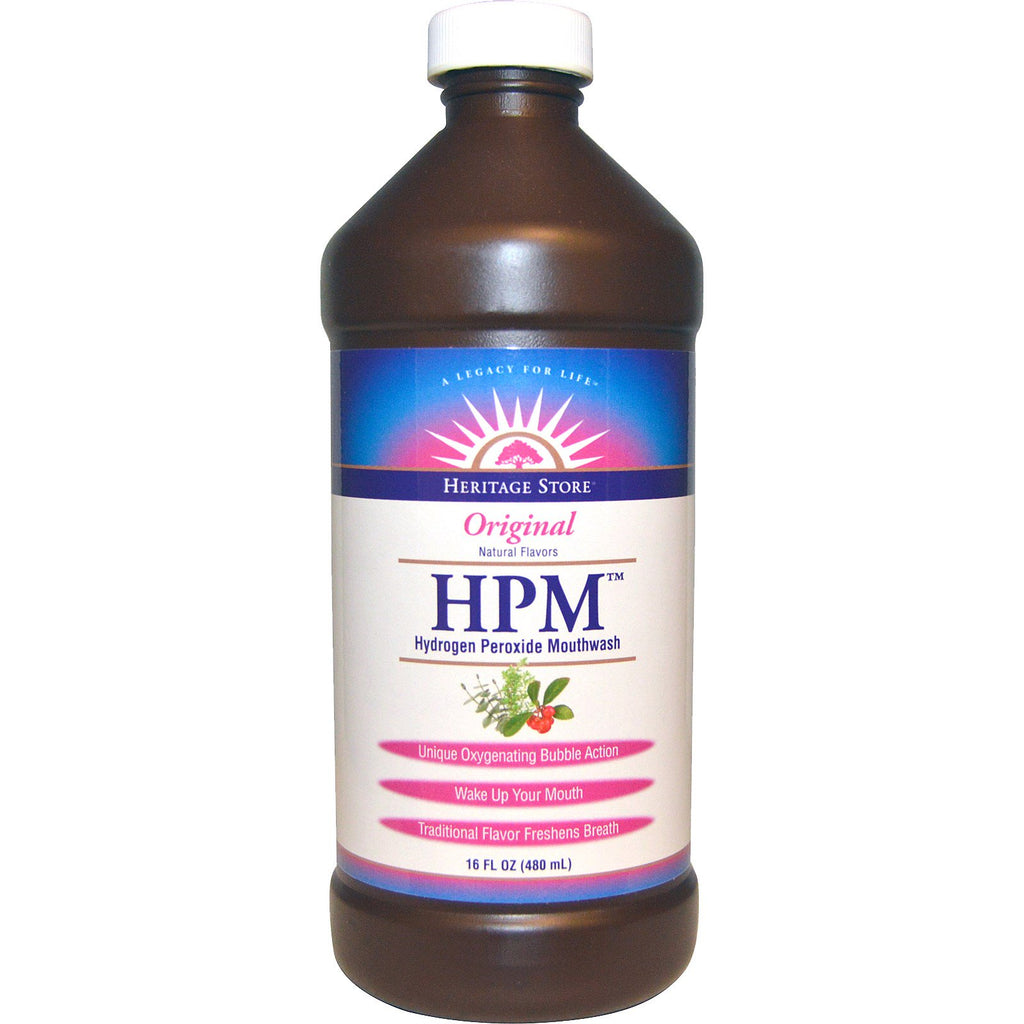 متجر التراث HPM غسول الفم بيروكسيد الهيدروجين الأصلي 16 أونصة سائلة (480 مل)