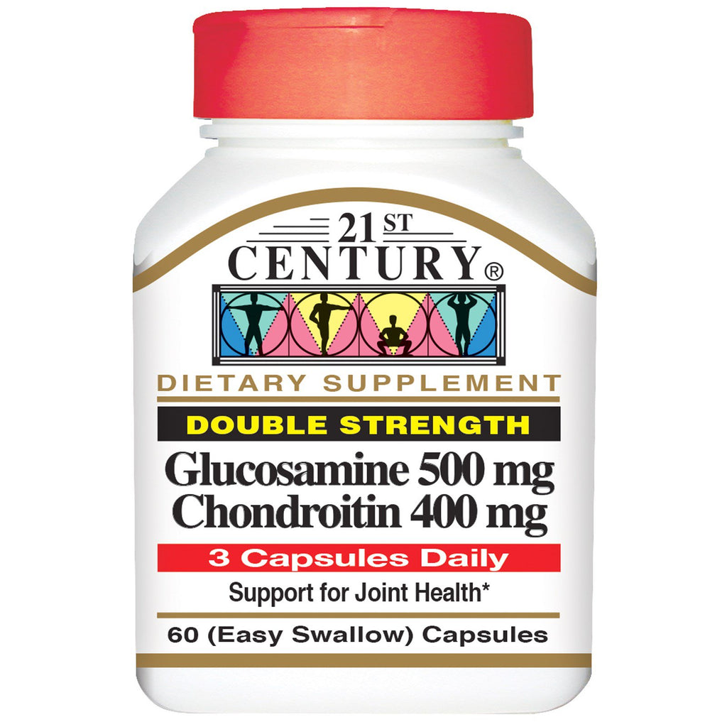 21st Century, Glucosamina 500 mg Condroitina 400 mg, doppia concentrazione, 60 capsule (facili da deglutire)