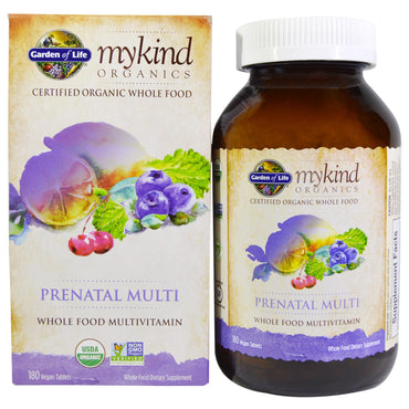 Garden of Life, MyKind s, Prenatal Multi, multivitamina de alimentos integrales, 180 tabletas veganas