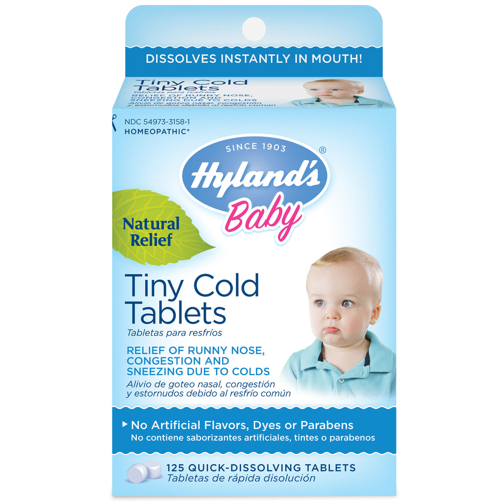Hyland's, Baby, Tiny Cold Tablets, 6 måneder + , 125 hurtigtopløselige tabletter
