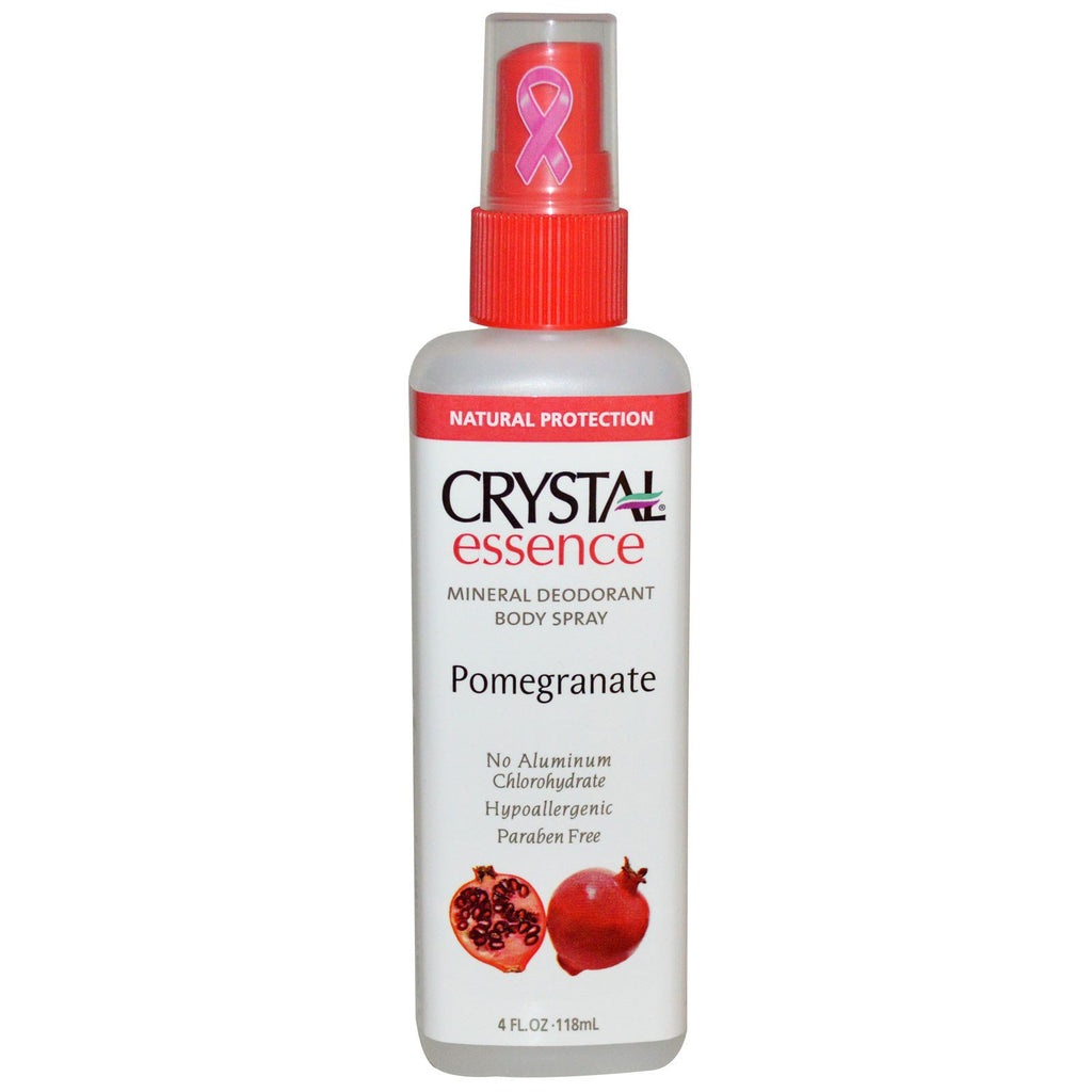 Deodorant de corp Crystal, Esență de cristal, spray de corp deodorant mineral, rodie, 4 fl oz (118 ml)