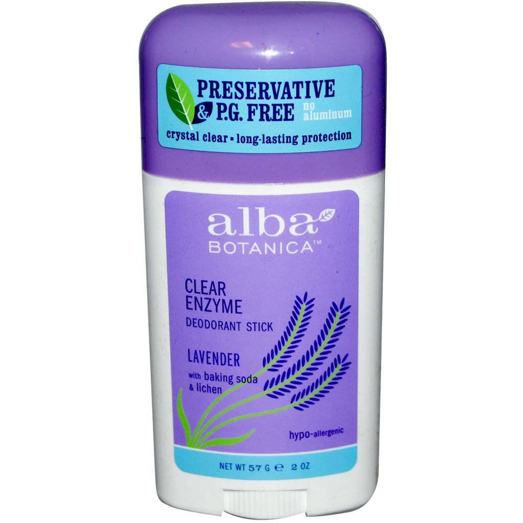 Alba Botanica, Clear Enzyme, แท่งระงับกลิ่นกาย, ลาเวนเดอร์, 2 ออนซ์ (57 ก.)