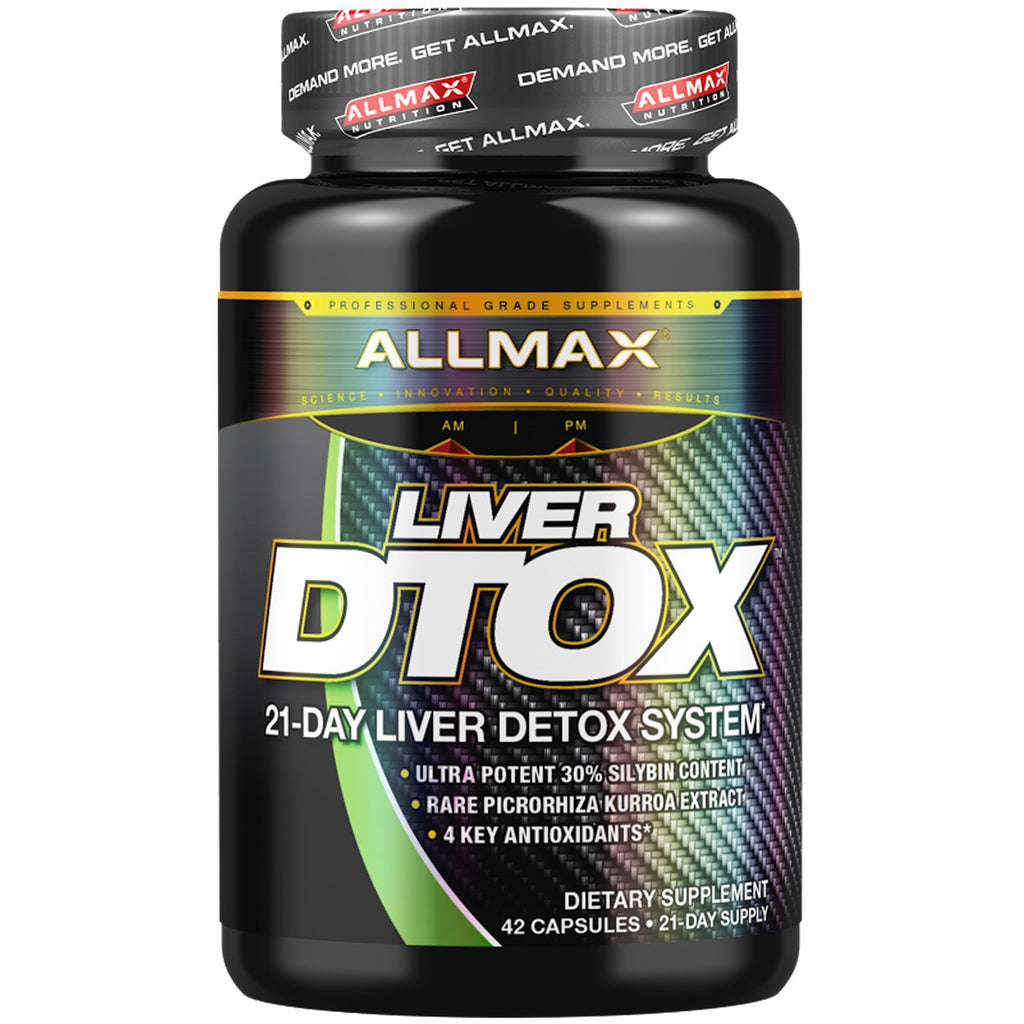 ALLMAX Nutrition, Lever Dtox med ekstra styrke Silymarin (Milk Thistle) og Tumeric (95 % Curcumin), 42 kapsler