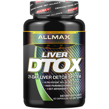 ALLMAX Nutrition, Dtox hepatic cu silimarină extra puternică (ciulin de lapte) și curcuma (95% curcumină), 42 capsule