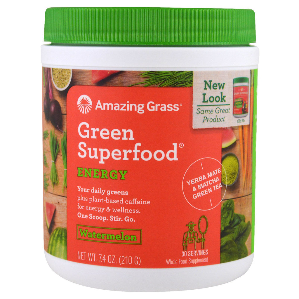 Fantastiskt gräs, grön supermat, energi, vattenmelon, 7,4 oz (210 g)