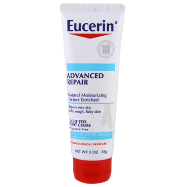 Eucerin, アドバンスト リペア、ライト フィール フット クリーム、無香料、3 オンス (85 g)