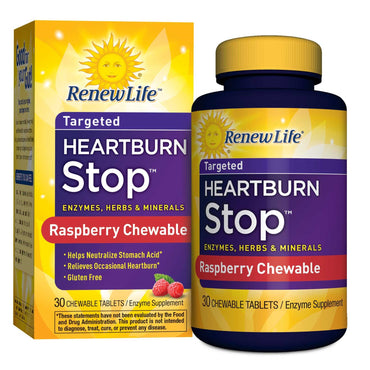 Renew Life, Heartburn Stop, Raspberry Flavor, 30 Chewable Tablets