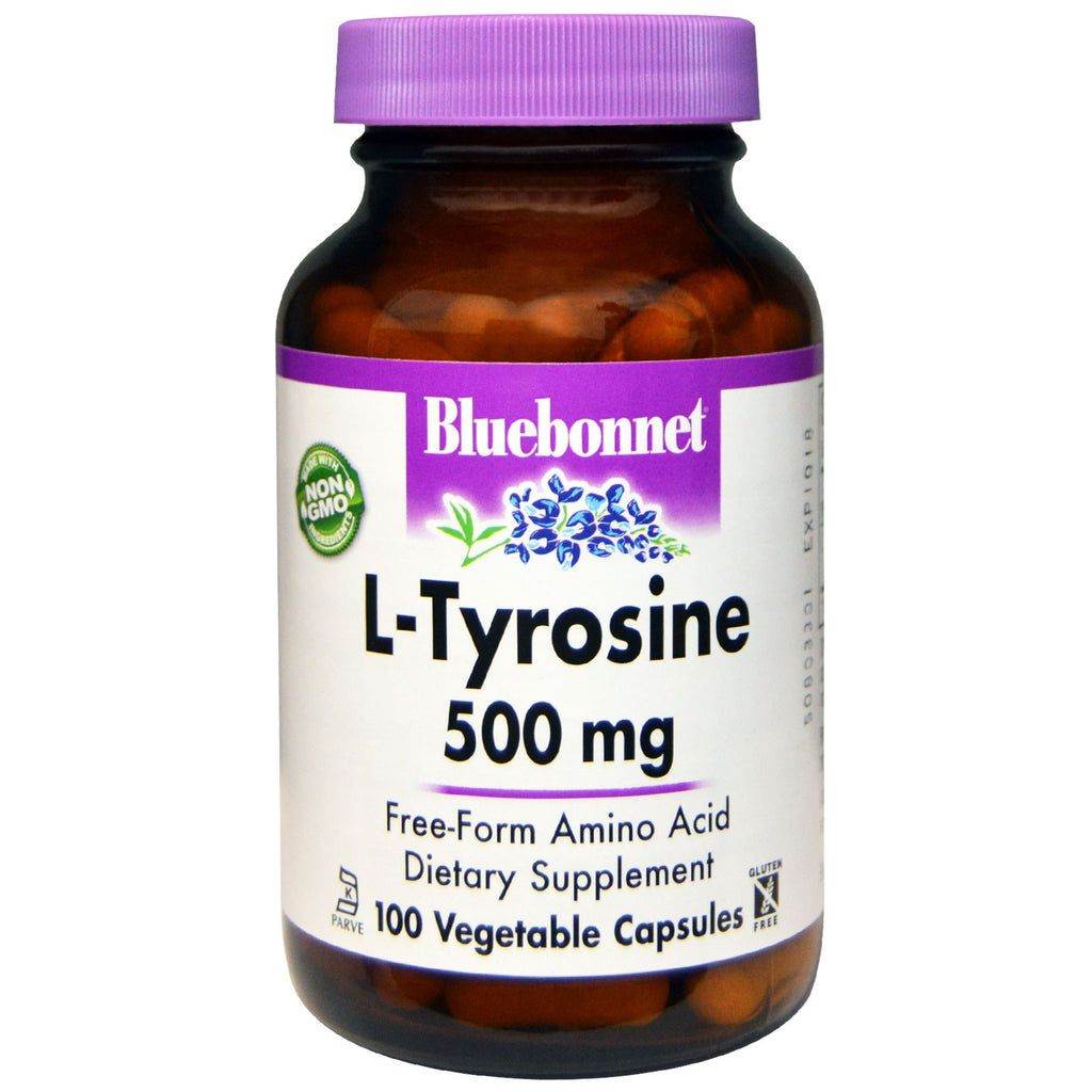 Bluebonnet Nutrition, L-Tirosina, 500 mg, 100 Cápsulas Vegetais
