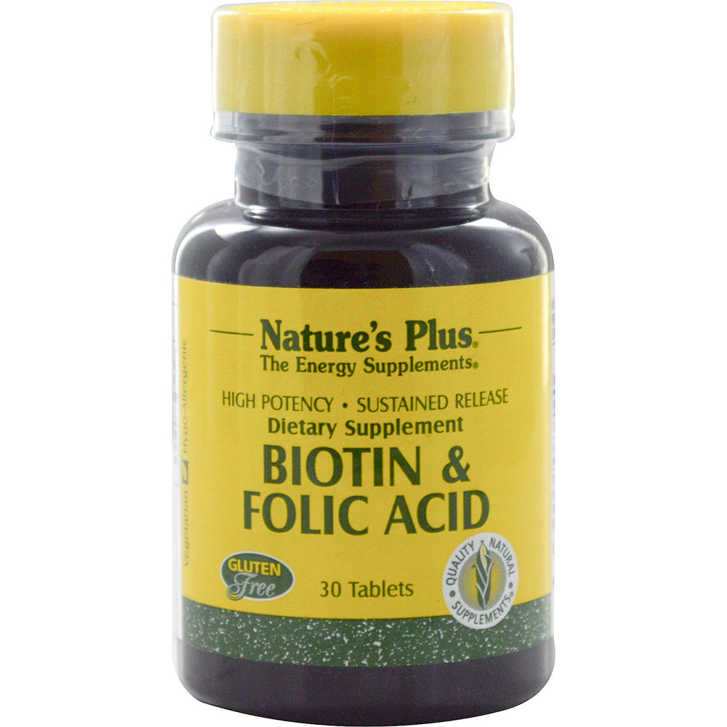 Nature's Plus, biotyna i kwas foliowy, 30 tabletek