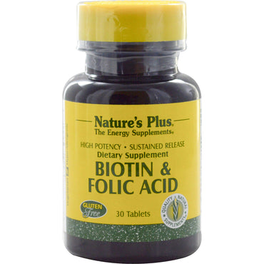 Nature's Plus, Biotin & Folinsyre, 30 tabletter