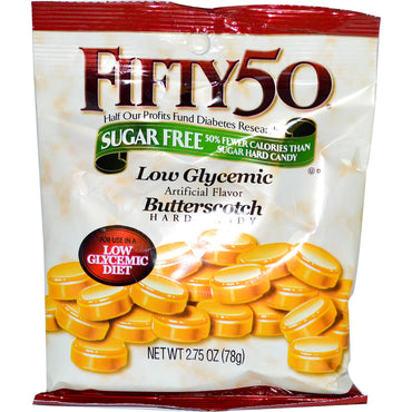 Fifty 50, Caramelo duro de caramelo, bajo índice glucémico, sin azúcar, 2,75 oz (78 g)